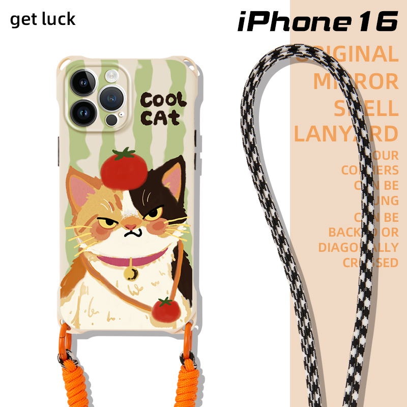 原创番茄小拽猫适用于iphone17promax华为pura80手机壳挂绳手提mate70卡通可爱小众15plus斜挎背带苹果16pro
