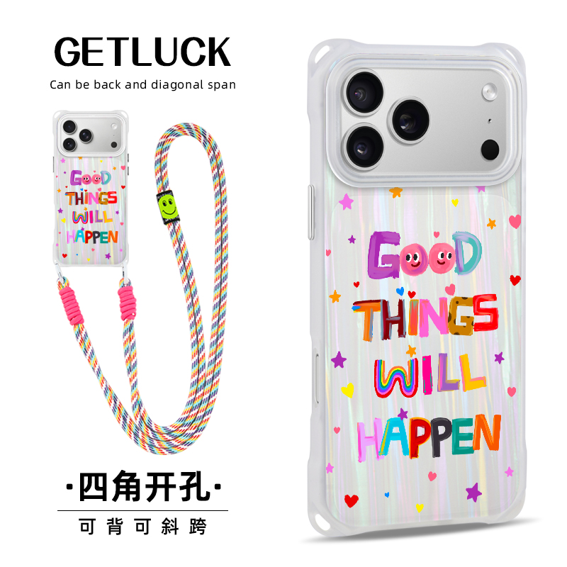 苹果15渐变创意英文挂绳镭射