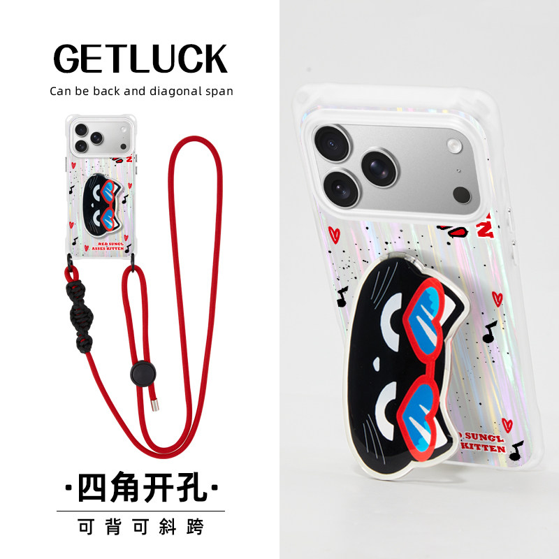原创墨镜猫猫适用iphone15promax华为pura80ultra手机壳卡通可爱mate70pro小众新款苹果17air创意支架16挂绳