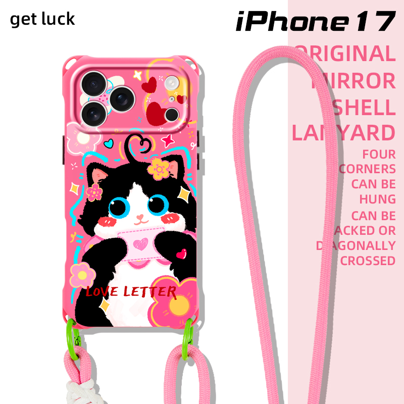 原创爱心呆毛猫粉适用华为mate70苹果16promax手机壳14卡通可爱iphone17air创意新款pura80pro斜挎挂绳15plus