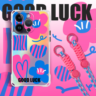 适用苹果14pro手机壳挂绳挂脖可拆卸12背带斜跨iphone13磁吸透明可背11斜挂式xs max透明15原创卡通16蓝色女