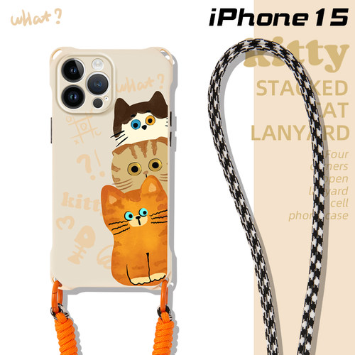 适用iphone17手机壳手提新款女14pro背带斜挎卡通苹果15promax挂绳16plus磁吸13可爱猫咪小众11ins日韩xr硅胶