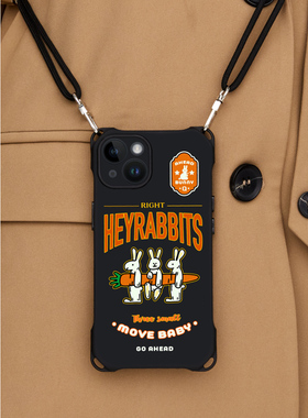 适用苹果12手机壳带挂绳新款黑色iphone14promax斜跨可背13pro背带可调节11个性xs max原创卡通16兔子15挂脖