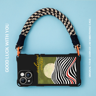 适用iphone14promax斜挎手机壳黑色硅胶苹果13挂绳背包式11背带可调节12pro复古xsmax原创小众xr女款15创意潮