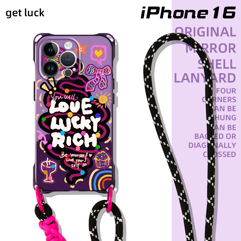 适用于iphone17pro手机壳高级感15/13斜挎腕带可背挂脖苹果16promax创意ins风14紫色女软硅胶mate70挂绳背带