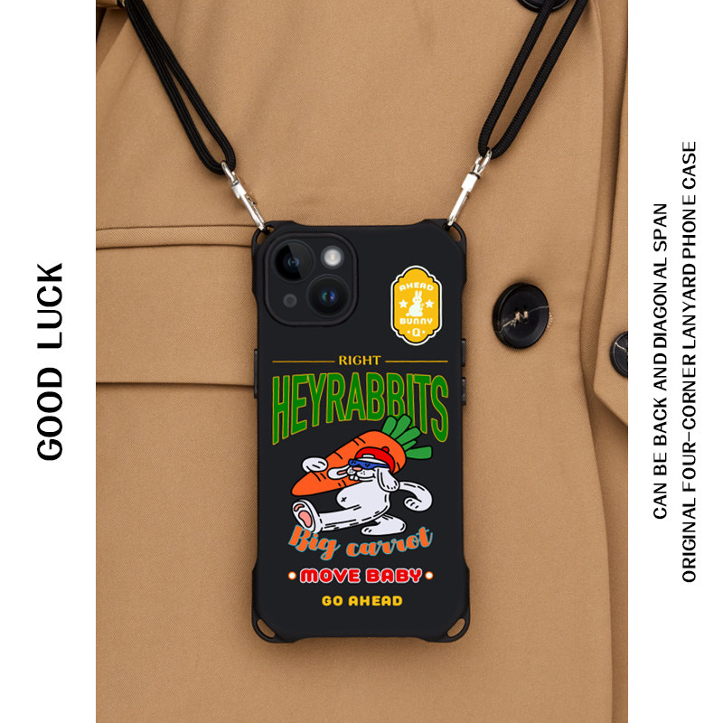 原创卡通兔子适用苹果12promax手机壳斜跨黑色iphone13背带挂脖14pro带挂绳新款15可背11ins创意xs max小众16,3C数码配件,手机保护套/壳,淘宝优惠券,粉丝福利购,淘宝优惠卷
