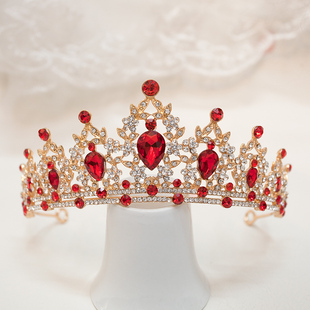 红色公主皇冠头饰儿童生日高端女童演出发饰小女孩主持人表演王冠