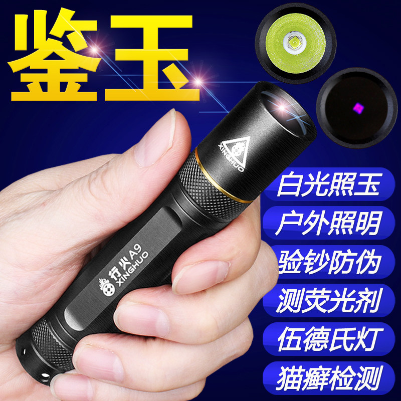 伍德氏灯猫藓灯验钞灯笔荧光剂检测强光专用玉石手电筒充电紫光灯