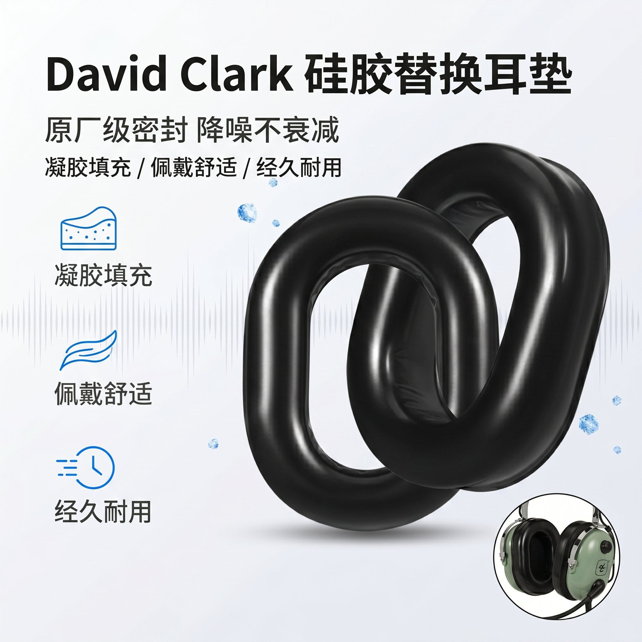 适用大卫克拉克耳机套David Clark航空耳罩直升机飞行员降噪耳机保护套硅胶套皮垫隔音耳套海绵替换维修配件
