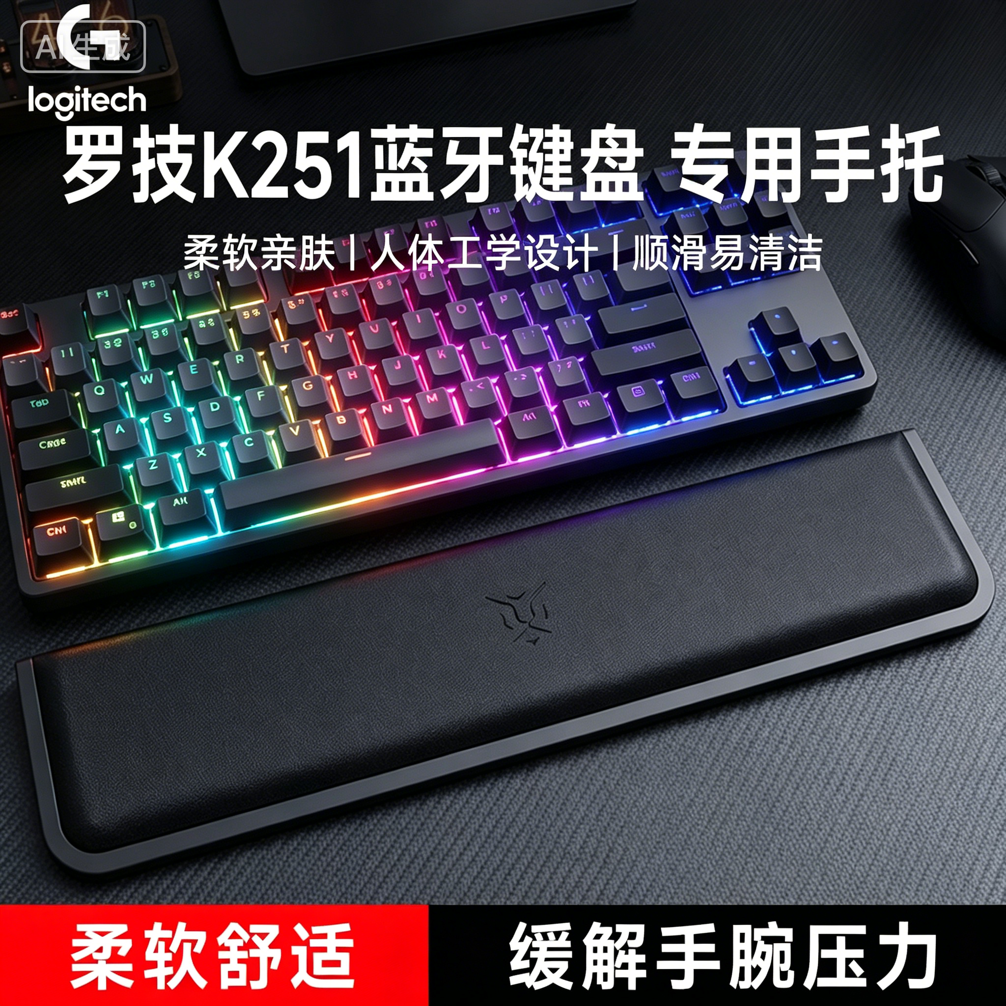 适罗技K251蓝牙键盘键盘手托游戏专用手腕托办公室护腕垫一体式
