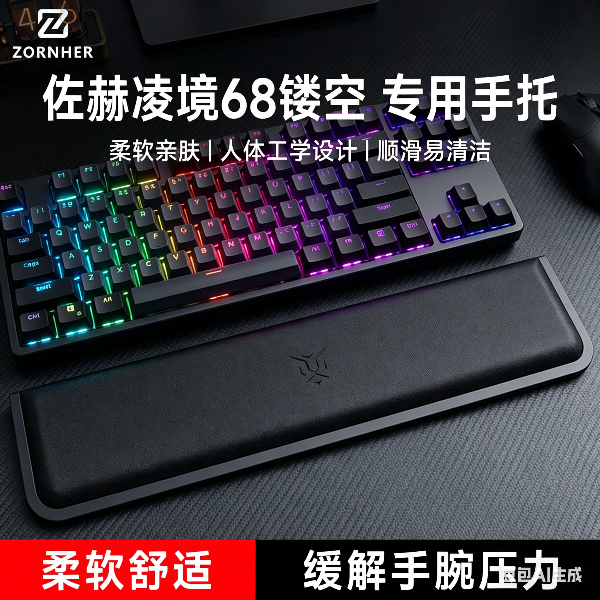 适用凌境68镂空键盘手托游戏专用手腕托办公护腕垫一体式耐磨
