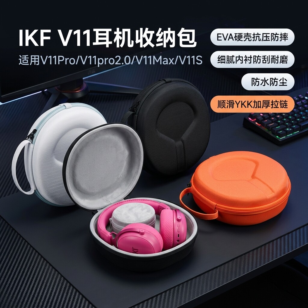 适用iKF V11 Pro耳机收纳包头戴式V11 Pro 2.0收纳盒v11max耳机包影刺Pro保护盒ikfV11S硬壳手提包防摔抗压包