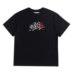 情侣款 夏季 字母箭头印花圆领宽松T恤男女潮牌OW套头短袖 off 新品