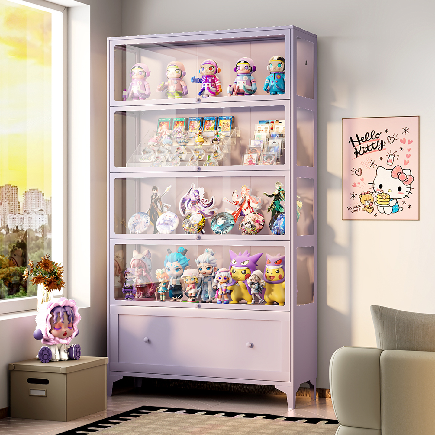 享诗曼紫色模型展示柜玻璃门痛柜谷子吧唧收纳柜收纳柜防尘展示柜