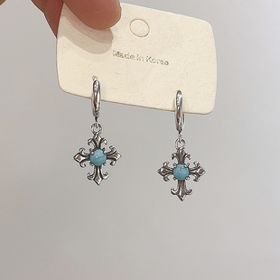 s925纯银十字架耳环女小众设计感高级轻奢气质百搭耳钉2025新款潮