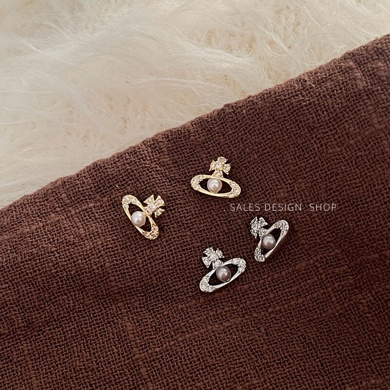 原创设计高级感耳环女s925纯银土星珍珠耳钉气质耳饰女养耳洞