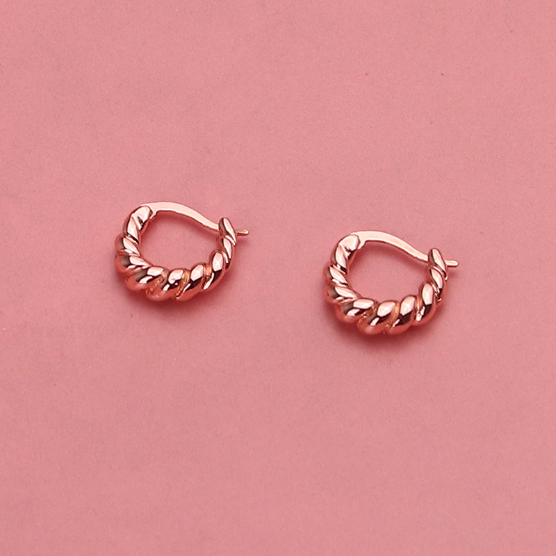 s925银牛角包耳环女夏季新款麻花耳圈法式轻奢高级感气质素圈耳钉