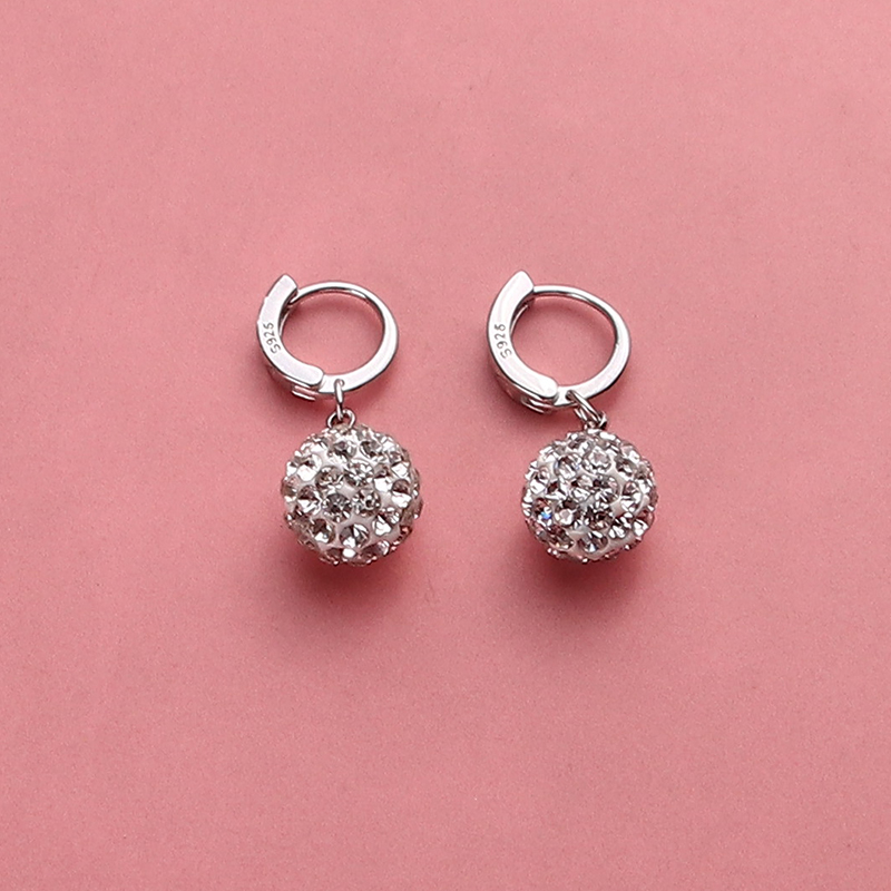 气质纯银满钻小圆球耳扣