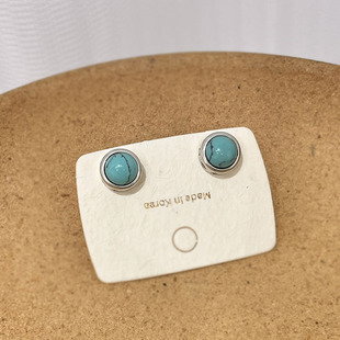 原创设计S925银针绿松老花耳环女简约小众冷淡风圆圈耳环法式耳钉