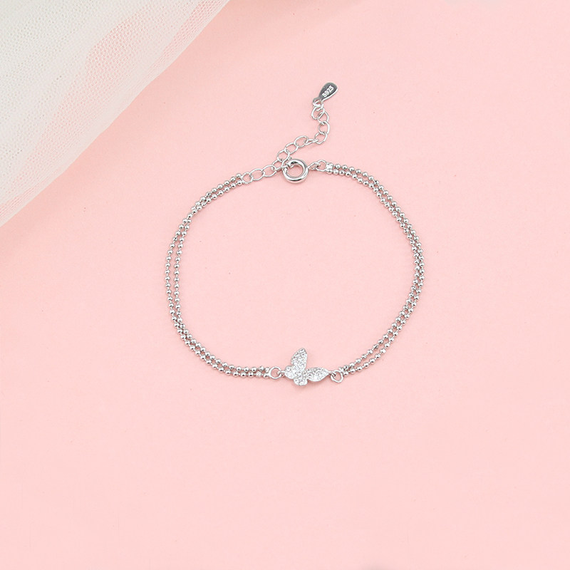 故饰】闪钻双层蝴蝶手链女ins小众设计简约个性闺蜜姐妹学生手饰