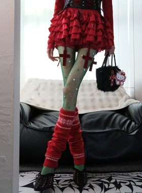 圣诞叛逃计划|绿色爱心渔网x红色堆堆腿套辣妹甜酷千禧风亚文化DF