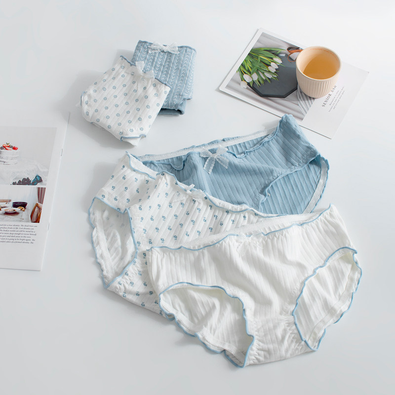 【1条装】"欢迎光临,我的开心"日系荷叶边蝴蝶结中腰棉女