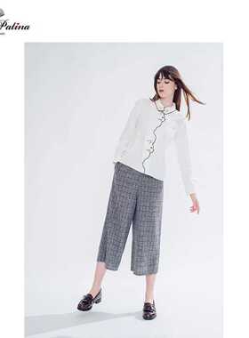 MissPatina 英伦复古原创设计 简约好搭中高腰显瘦阔腿裤