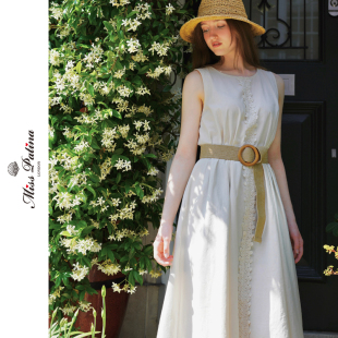 MP英伦复古波西米亚风蕾丝花边A字棉麻无袖连衣裙宽松舒适慵懒