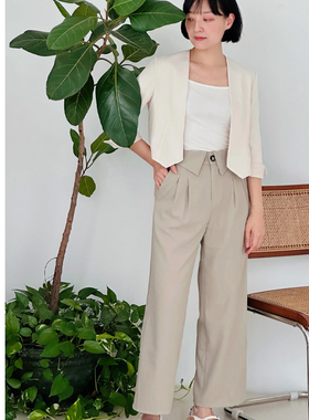 MissPatina 英伦学院风高腰西裤直筒裤九分裤通勤显瘦百搭