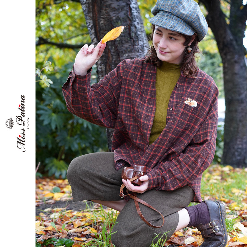 MP英伦复古格子衬衫女长袖宽松学院风文艺全棉磨毛衬衣早春上新