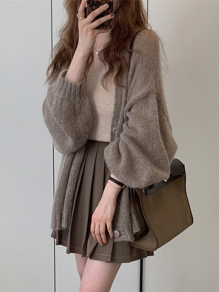 KNITTED CARDIGAN WOMENS THIN SPRING AND AUTUMN 2024 NEW LOOSE AND LAZY FOREIGN AIR SOFT AND GLUTINOUS SOFT AND COMFORTABLE SWEATER JACKET