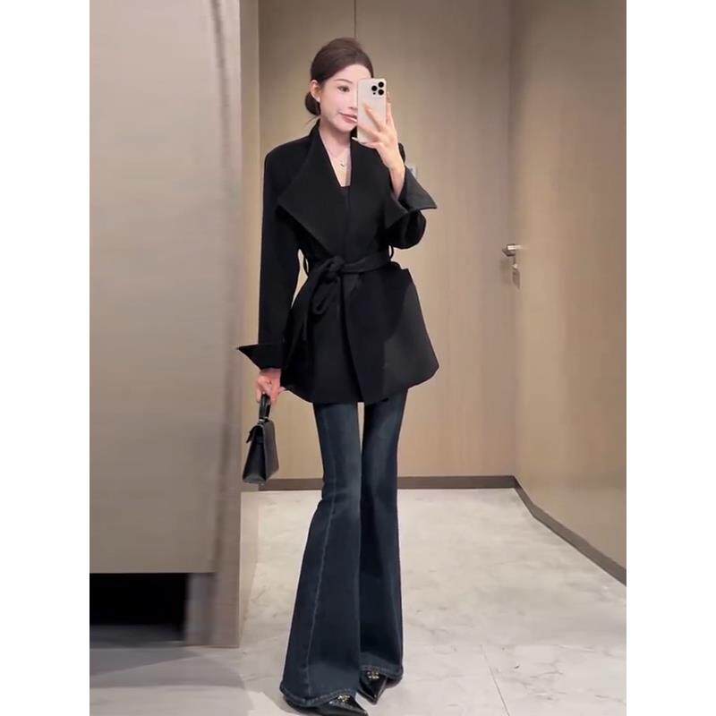 ROUMIKL小香风双面外套女秋冬2025新款高级感西装领收腰保暖呢子