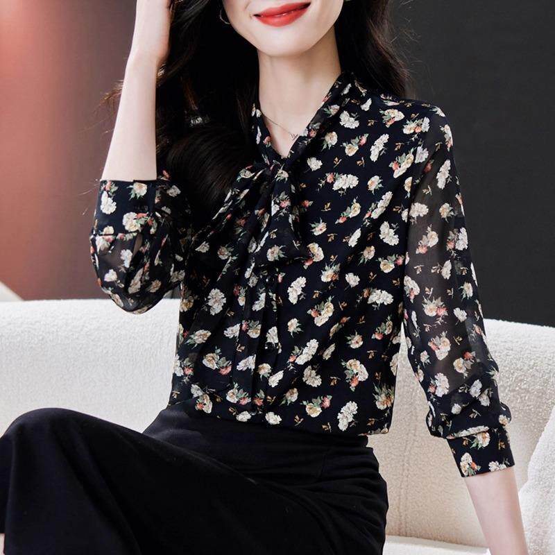 ROUMIKL法式碎花雪纺长袖衬衫女秋季漂亮妈妈洋派减龄轻奢高级感