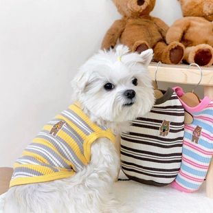 狗背心泰迪比熊中小型犬兩腳衣貓咪薄款 彈力寵物衣服 條紋無袖 新款
