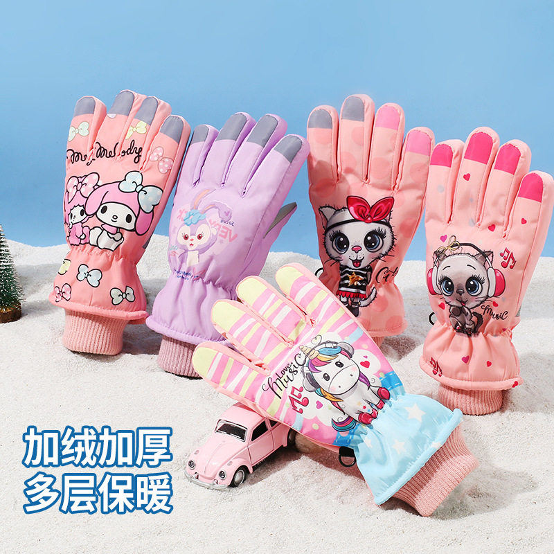 冬季儿童滑雪手套冬季男童保暖玩雪防水宝宝加绒加厚学生挂脖棉