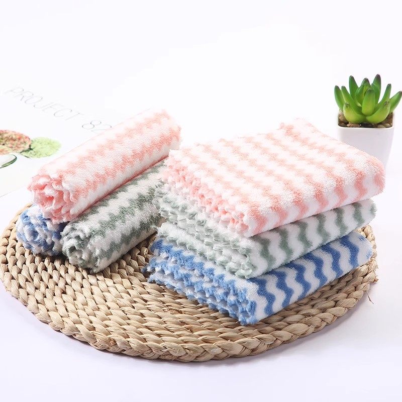 珊瑚绒彩条方巾吸水不易掉毛不易粘油擦手巾家用擦脸毛巾,家庭/个人清洁工具,抹布,淘宝优惠券,粉丝福利购,淘宝优惠卷