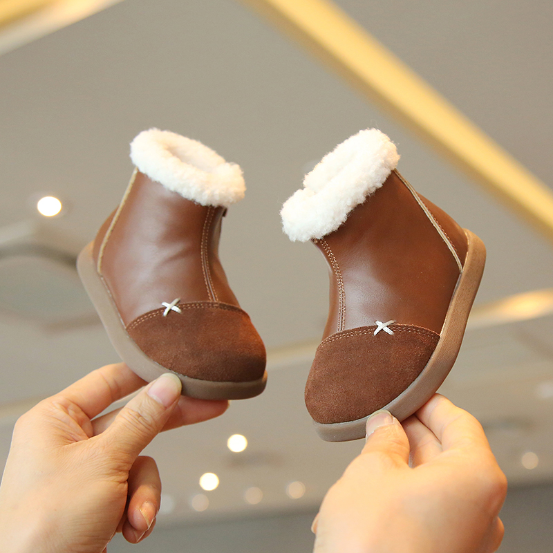 女童棉靴真皮短靴加绒保暖马丁靴