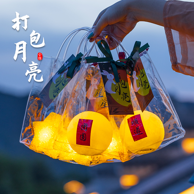 2025新款中秋灯笼古风led儿童手提灯笼手工diy发光打包月亮星星灯