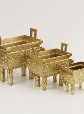 厂家铜鼎摆件黄铜鼎黄铜鼎鼎盛千秋方鼎家居办公室开业礼品