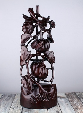 新品黑檀木雕南瓜架摆件 特色工艺品家居装饰雕刻摆件瓜架