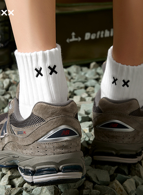 MENXX袜子男士秋冬中筒袜白色刺绣防臭吸汗黑色纯新疆棉短筒袜男