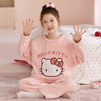女童珊瑚绒睡衣秋冬装2025新款大童儿童法兰绒家居服女孩加厚套装