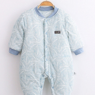 婴儿薄夹棉连体衣春秋季三层保暖婴幼儿爬服外出服秋冬季宝宝衣服