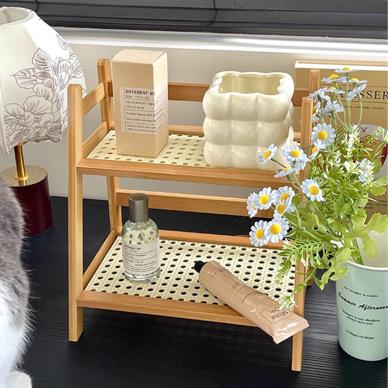 ins中古风藤编奶油色双层