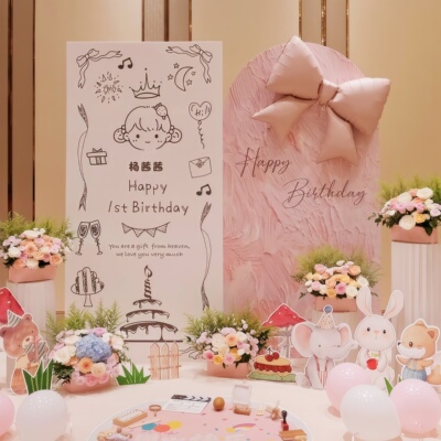 周岁生日布置韩系简约背景KT板