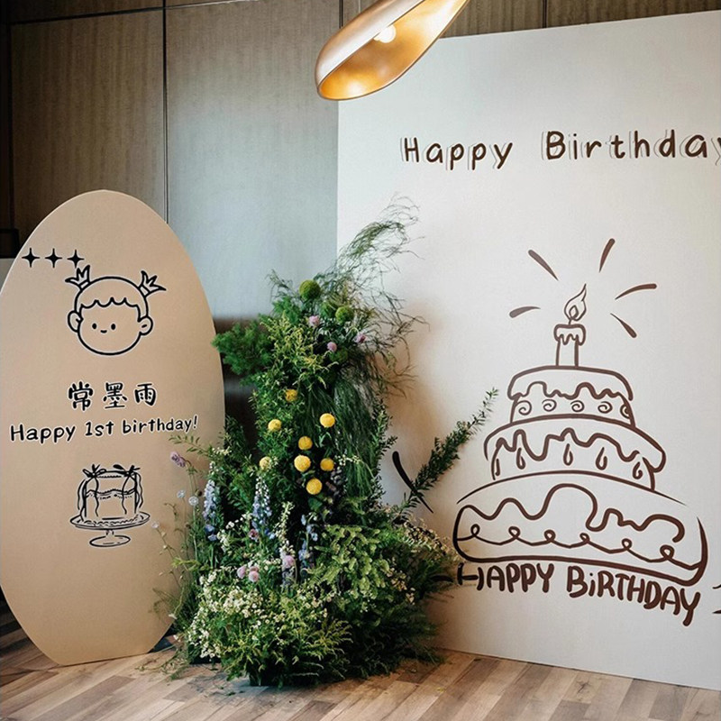 手绘风一周岁生日布置ins男女孩百日天宴气球装饰场景背景墙kt板,节庆用品/礼品,气球,淘宝优惠券,粉丝福利购,淘宝优惠卷