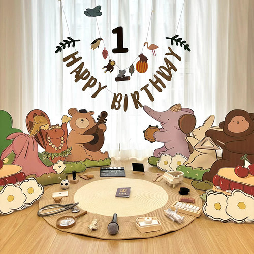 网红百天周岁桌面布置kt板背景墙