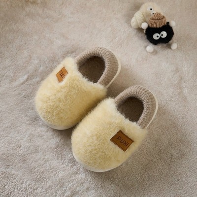 朴西毛毛拖冬季男女童居家加绒保暖舒适厚底儿童可爱包跟棉拖鞋