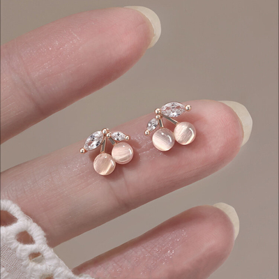 猫眼石耳钉女轻奢高级感樱桃耳环