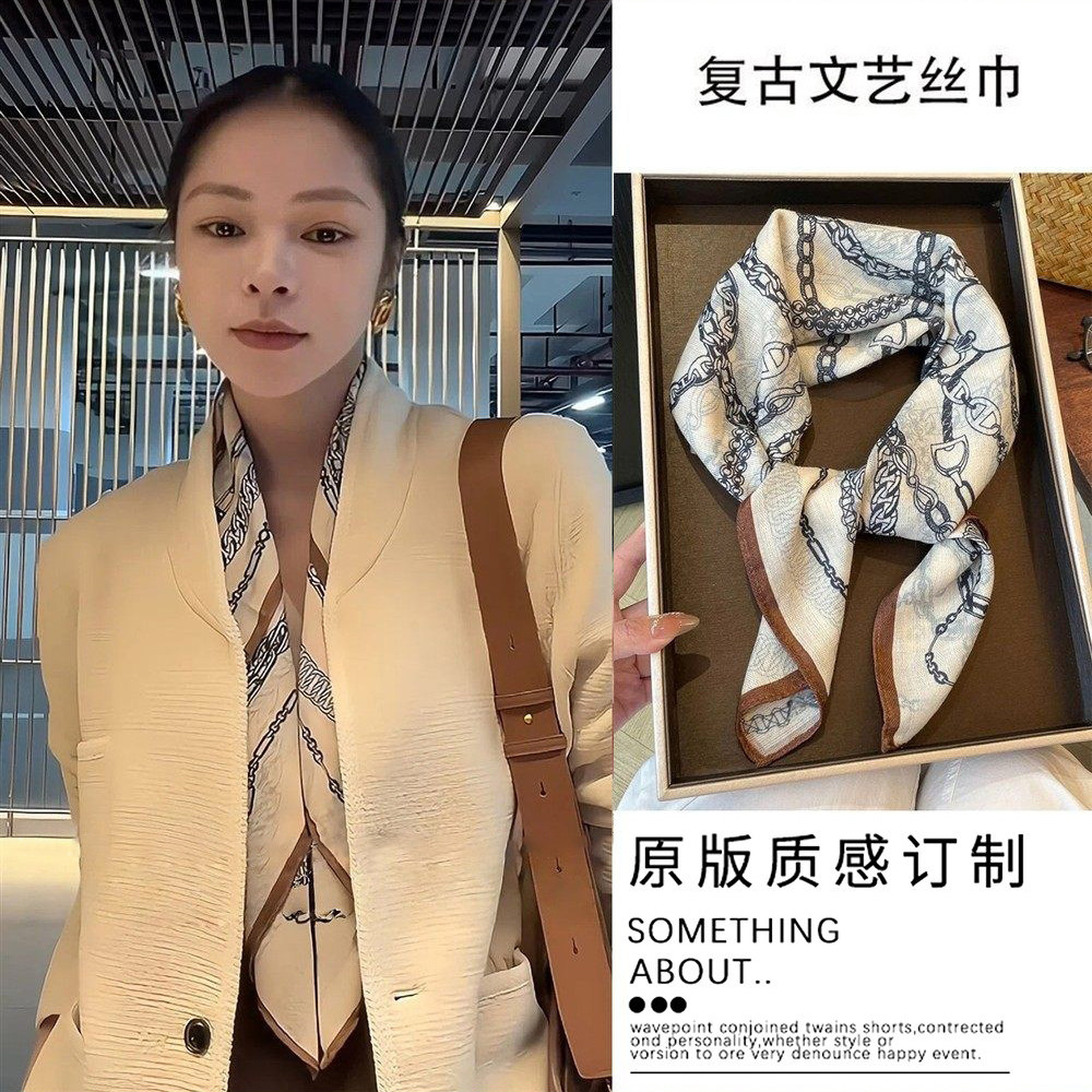 白色丝巾女士2026新款系脖高级感